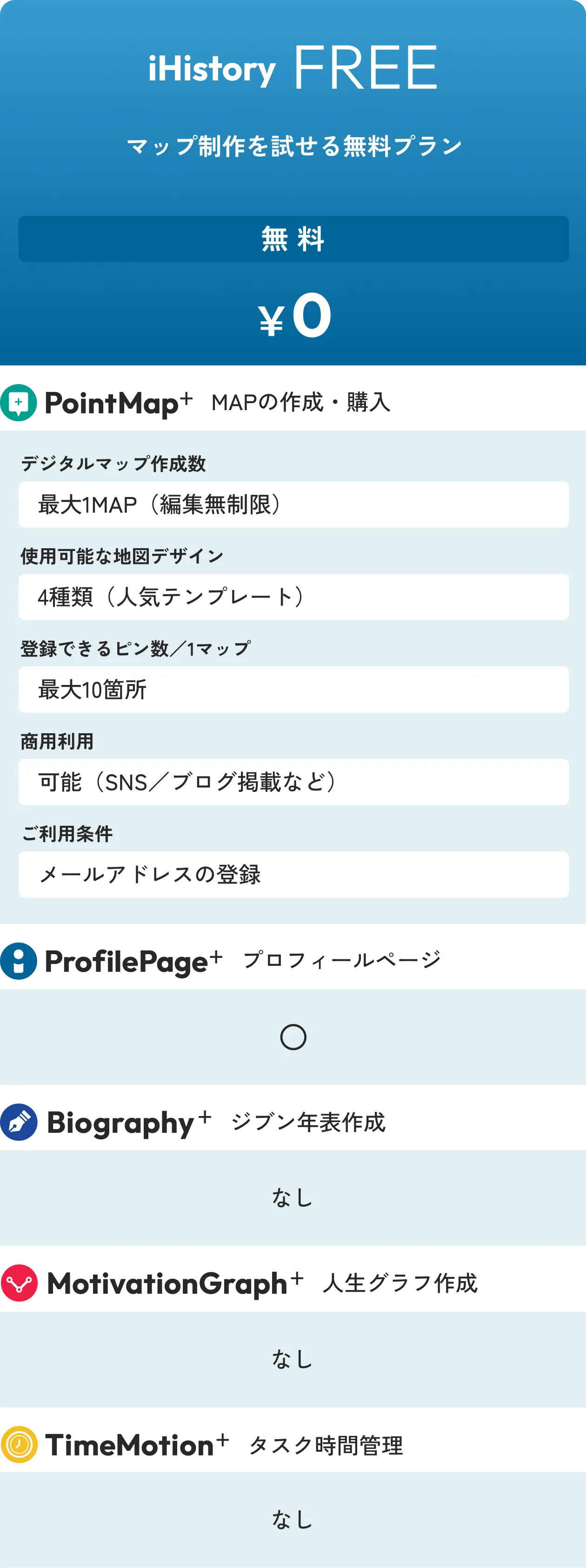 料金 マップ制作を試せる無料プラン iHistory FREE